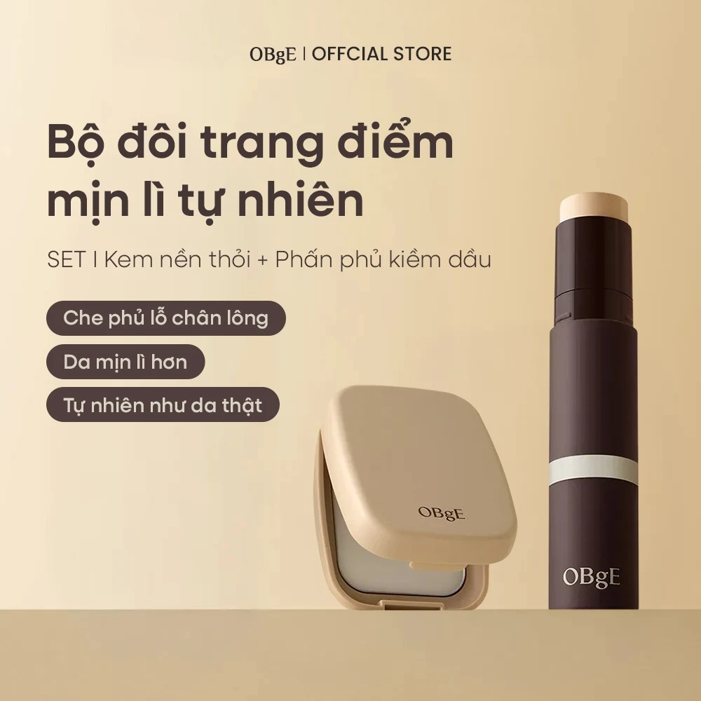 [OBgE Chính hãng] Combo Kem nền thỏi Natural Cover Foundation 13g SPF50+ PA++++ & Phấn phủ nén kiềm dầu dạng gel Oil Control Finisher