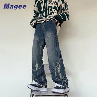 Magee Quần Jean Dài Ống Rộng Phong Cách Hip Hop Đường Phố Mỹ Cá Tính Cho Nam