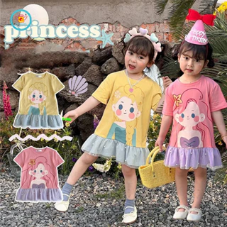 Đầm công chúa IQ ANGEL phối lưới họa tiết hoạt hình dễ thương thời trang mùa hè cho bé gái