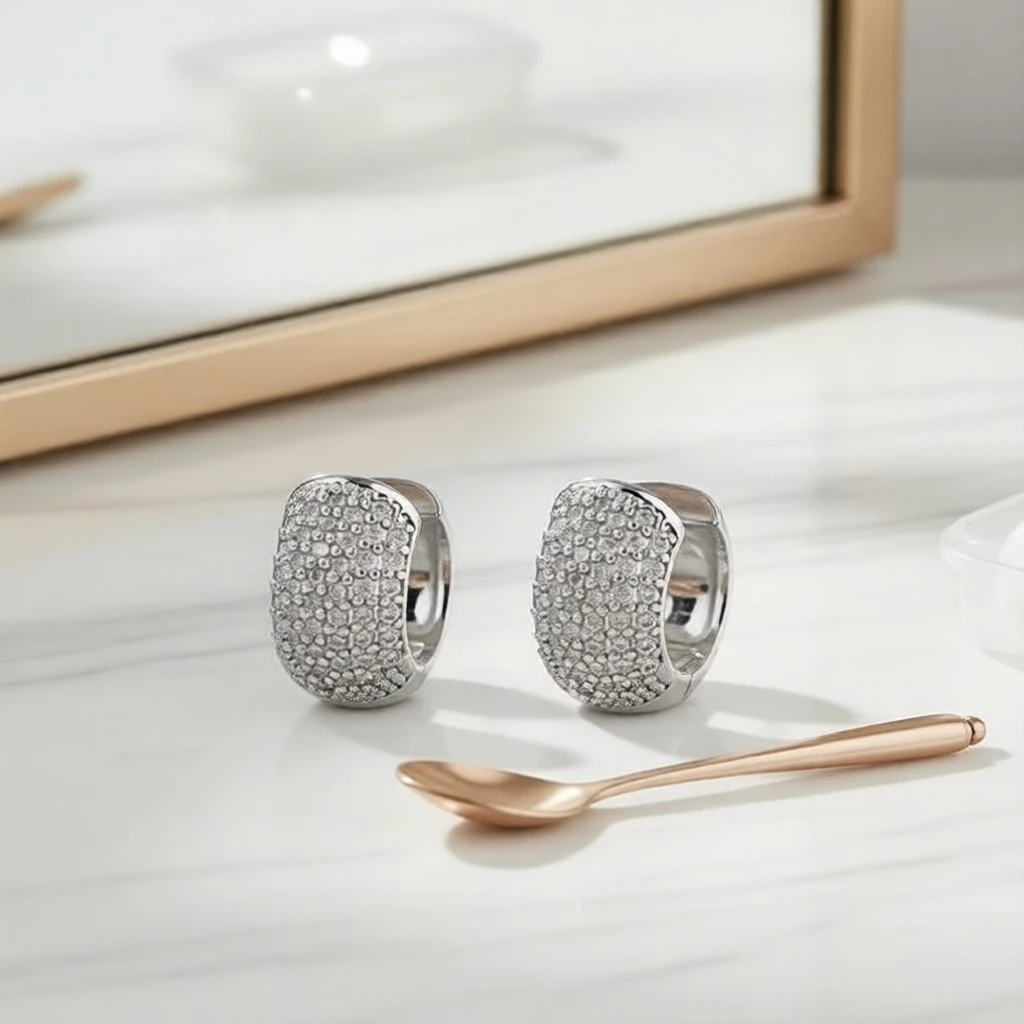 Bông tai hình học C-Curve đính đá Cubic Zirconia lấp lánh, trang sức tối giản unisex thanh lịch