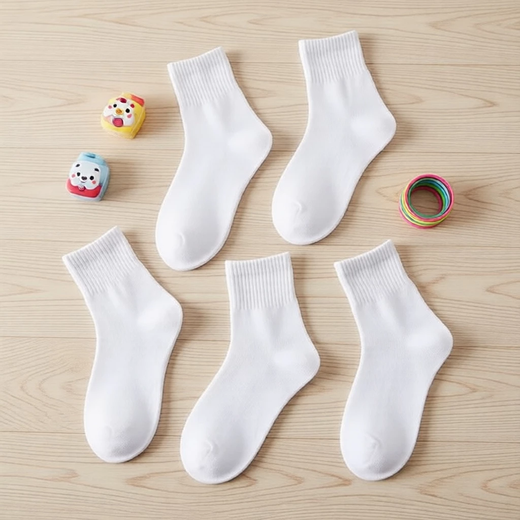 Tất thể thao trắng thấm mồ hôi cho trẻ em, chiều dài giữa bắp chân