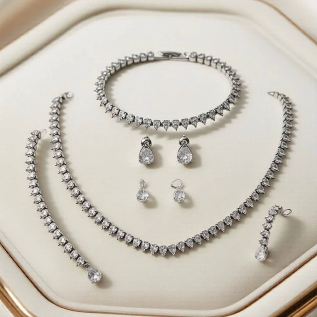 Bộ dây chuyền xương đòn đá zircon sang trọng - Bộ 3 món gồm vòng cổ và hoa tai cá tính cho nữ