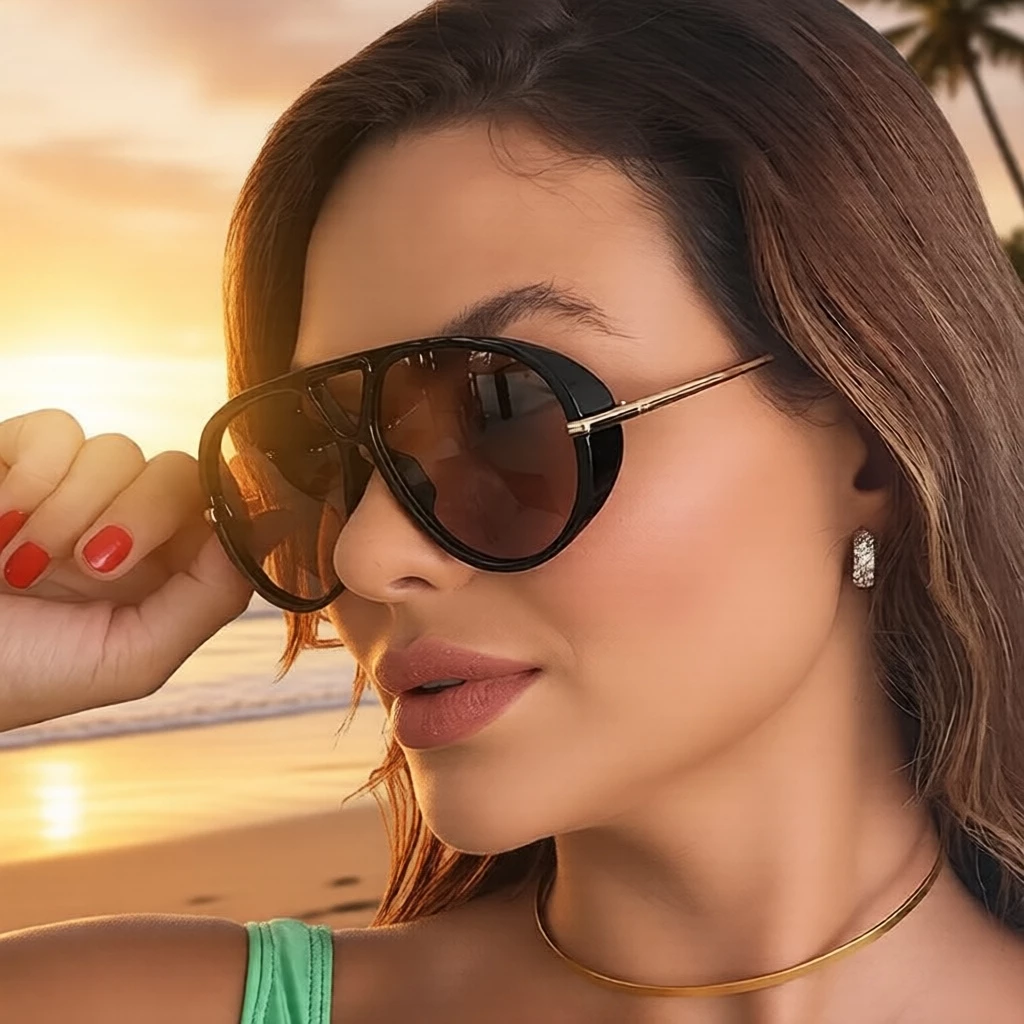Kính mát nữ gọng đôi chống tia UV400, kính thời trang đi biển và du lịch