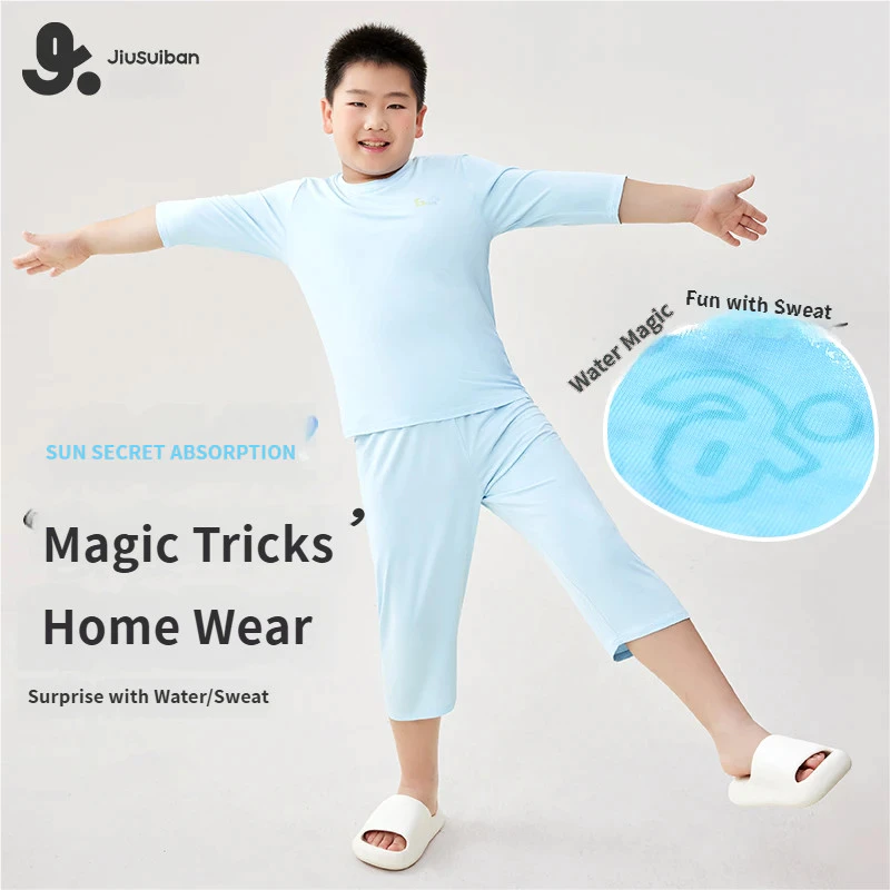Jiusuiban [Hấp thụ thứ hai] Boys Fat Children Plus Fat Plus Large Homewear Moisture Wicking Bộ đồ ngủ co giãn cao
