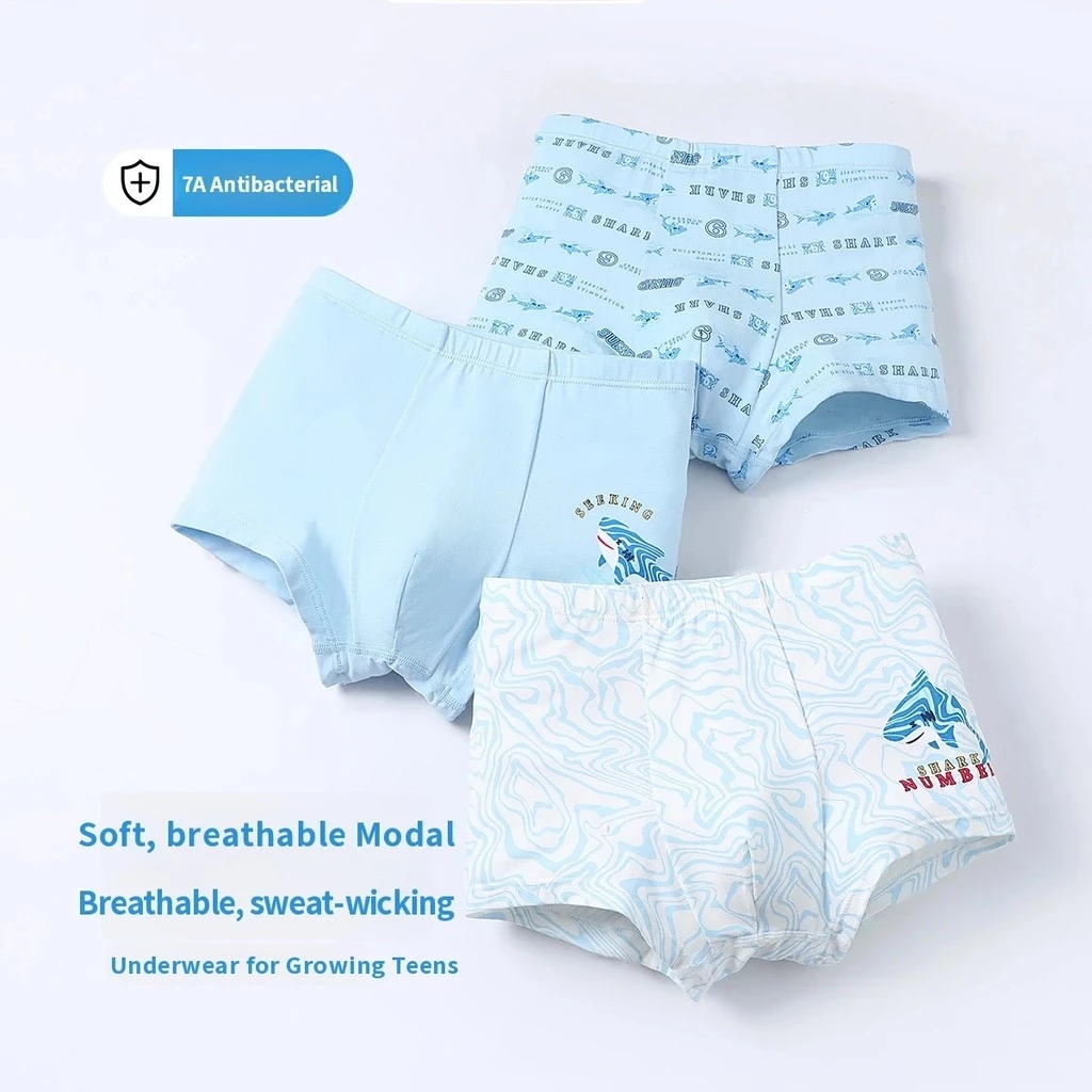 Quần lót trẻ em Jiusuiban, loại A, chất liệu modal kháng khuẩn, quần đùi boxer cho bé trai, bộ 3 chiếc