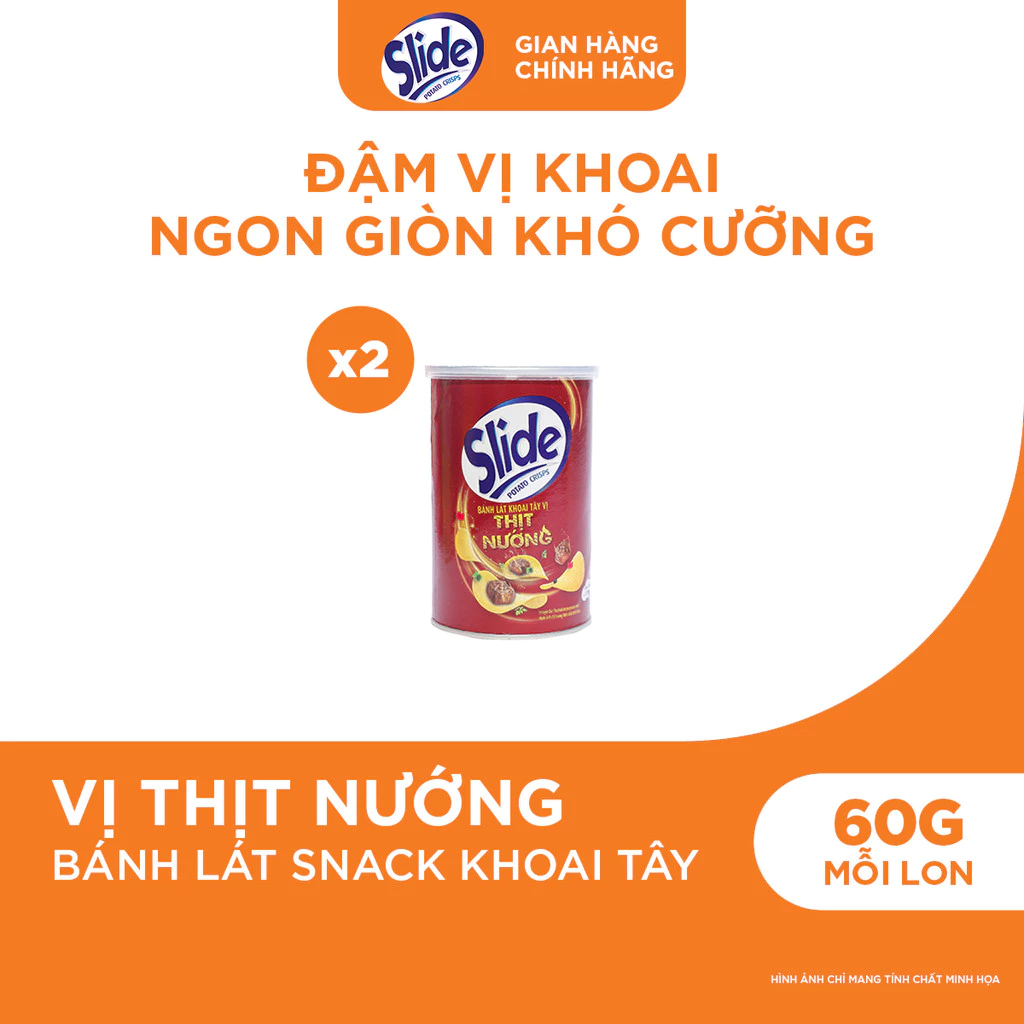 Combo 2 Bánh Lát Snack Khoai Tây Slide Vị Thịt Nướng 60g