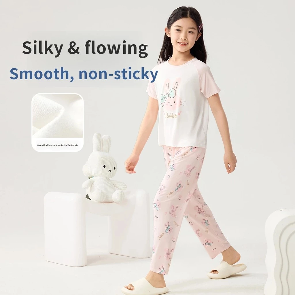 Jiusuiban [Da mềm nhỏ co giãn lớn] Có thể mặc bộ đồ ngủ bên ngoài cho bé gái Quần ngắn tay loại A Đồ mặc nhà thoáng khí mượt mà cho trẻ em