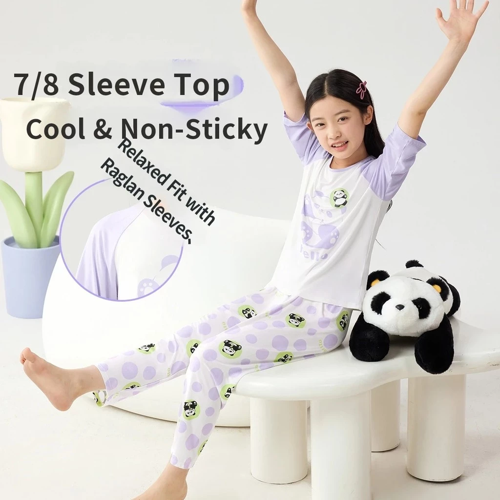 Jiusuiban [Cotton Dễ Thương] Có Thể Mặc Bộ Đồ Ngủ Ngoài Bé Gái Quần Dài Cotton Mềm Mại Co Giãn Thoáng Khí Quần Áo Gia Đình Cho Bé