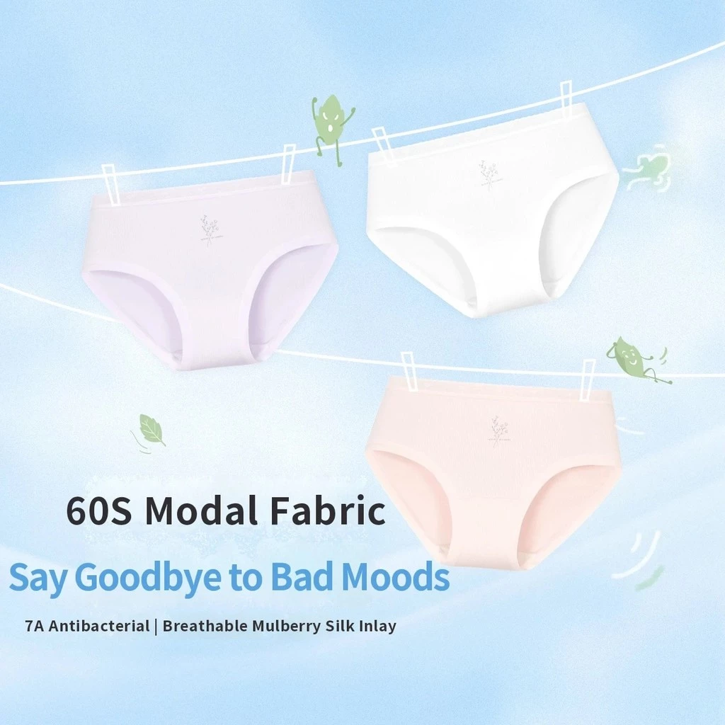 Jiusuiban Lưới Thoáng Khí 3 Gói 7A Quần Lót Kháng Khuẩn Bé Gái Boxer Quần Lót Jacquard Nhỏ Ren