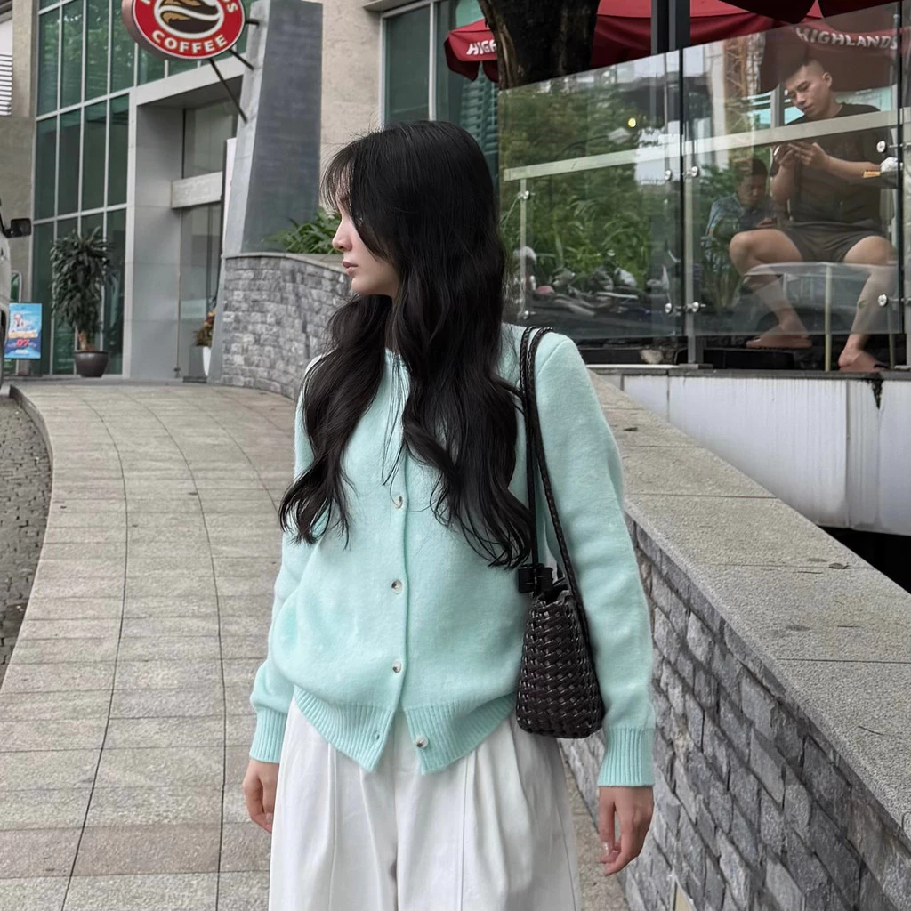 [Steezy] Áo khoác cardigan len lông cừu chấm bi vạt sọc form rộng- KC0269