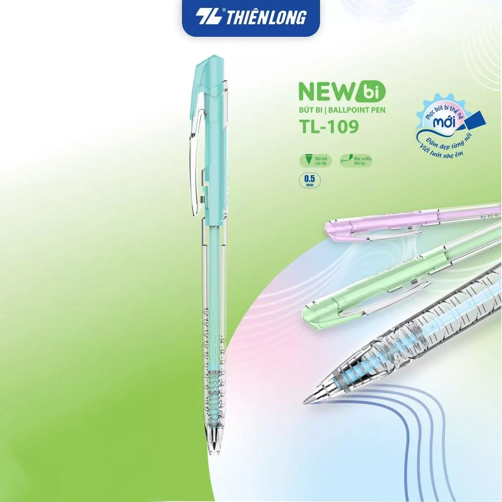 Combo 5/10/20 Bút bi Thiên Long TL-109 0.5mm 4 màu thân thời trang - Mực Xanh
