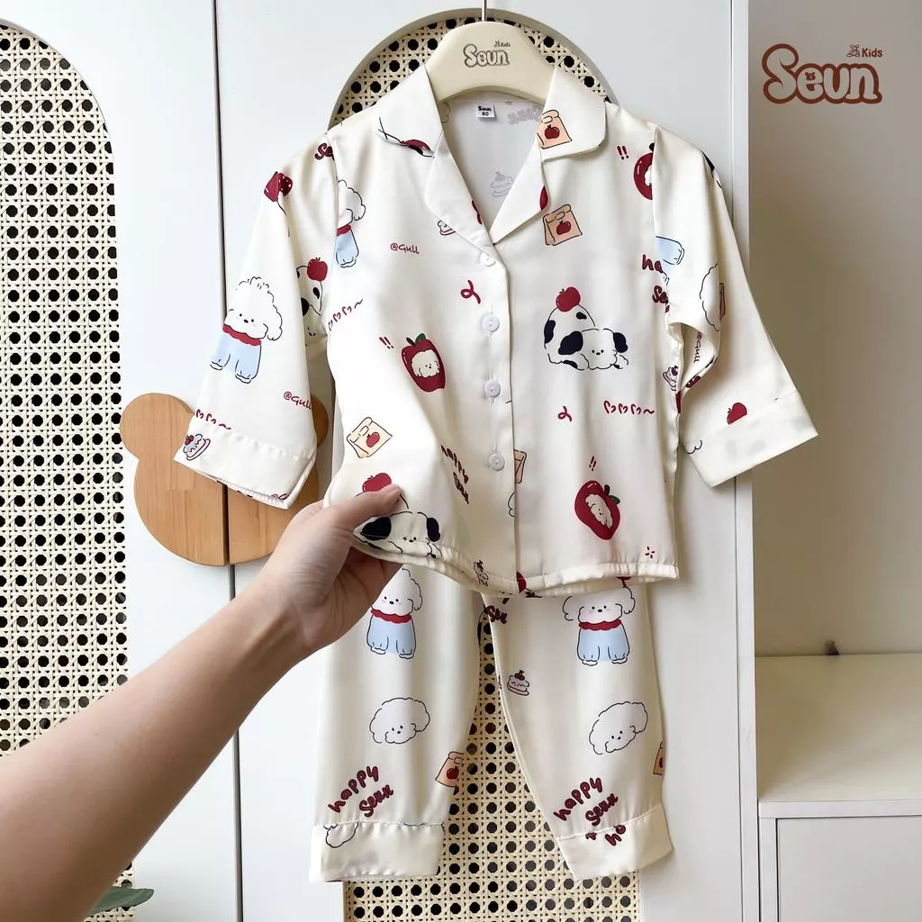 | SEUNKIDS | Bộ pijama dài tay cho bé gái bé trai (có 3 link-28 màu) bộ thu đông 8kg đến 35kg bộ mặc nhà