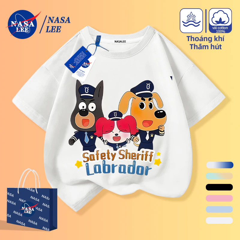 [Giao hàng trong ngày] Áo thun Cotton nguyên chất màu trắng thoáng khí cho trẻ em Cảnh sát trưởng không khí Chó hoạt hình Trẻ em Họa tiết dễ thương 3-16 tuổi Áo sơ mi ngắn tay dáng rộng thông thường