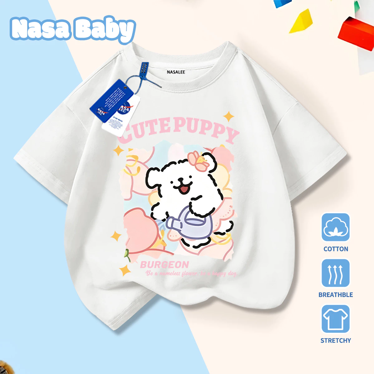 [Giao hàng trong ngày] Áo thun Cotton trắng thoáng khí cho trẻ em Họa tiết hoạt hình không khí 3-16 tuổi Áo sơ mi ngắn tay dáng rộng thông thường