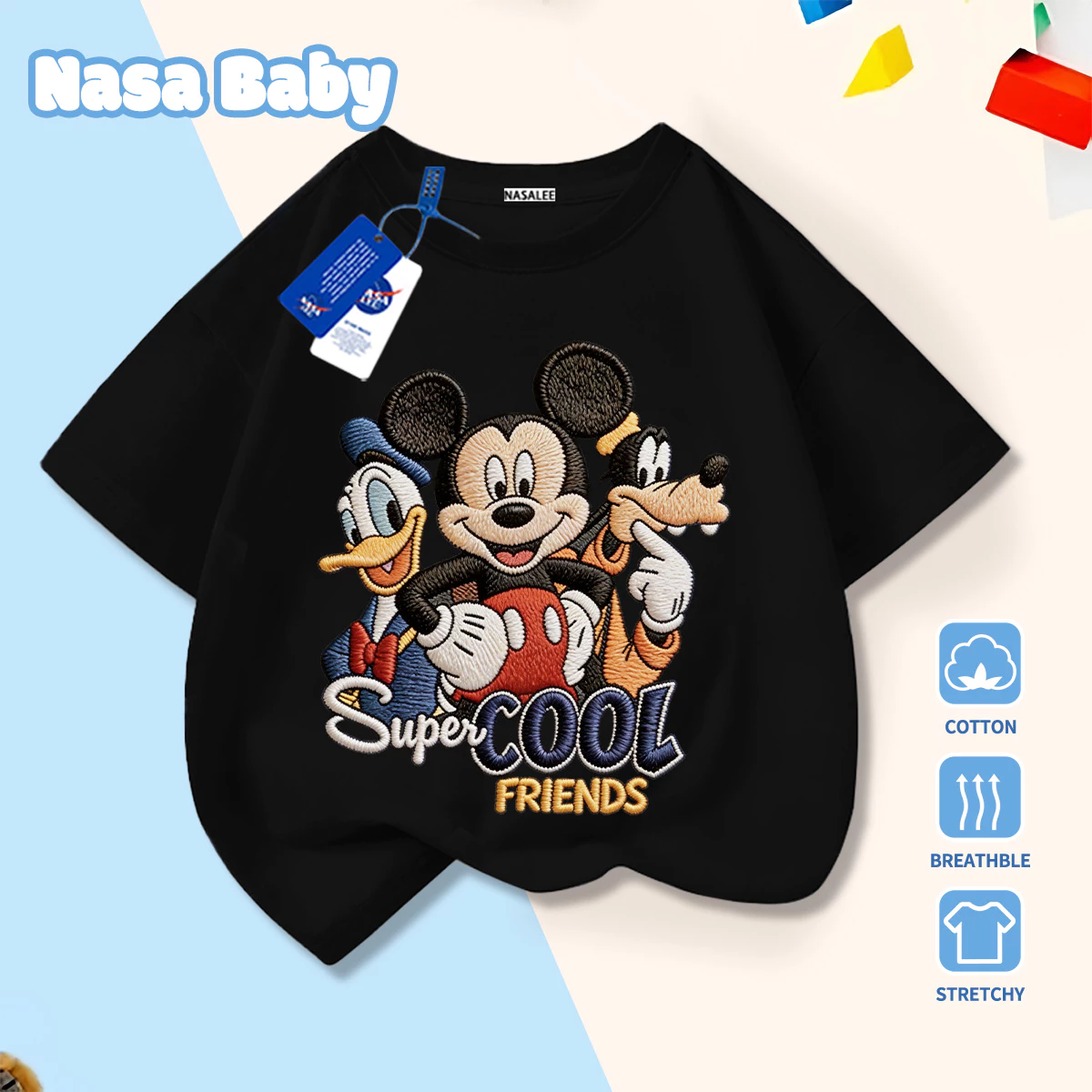 [Giao hàng trong ngày] Thương hiệu nổi tiếng Trẻ em Cotton đen thoải mái tay ngắn in hình Mickey dễ thương 3-16 tuổi Áo thun thường ngày cho bé trai bé gái