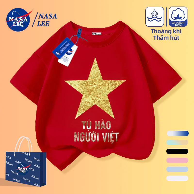 [Giao hàng trong ngày] Văn bản đầy tự hào của Việt Nam Áo thun nửa tay họa tiết ngôi sao vàng dành cho trẻ em Nam Nữ hơi thở cho bé
