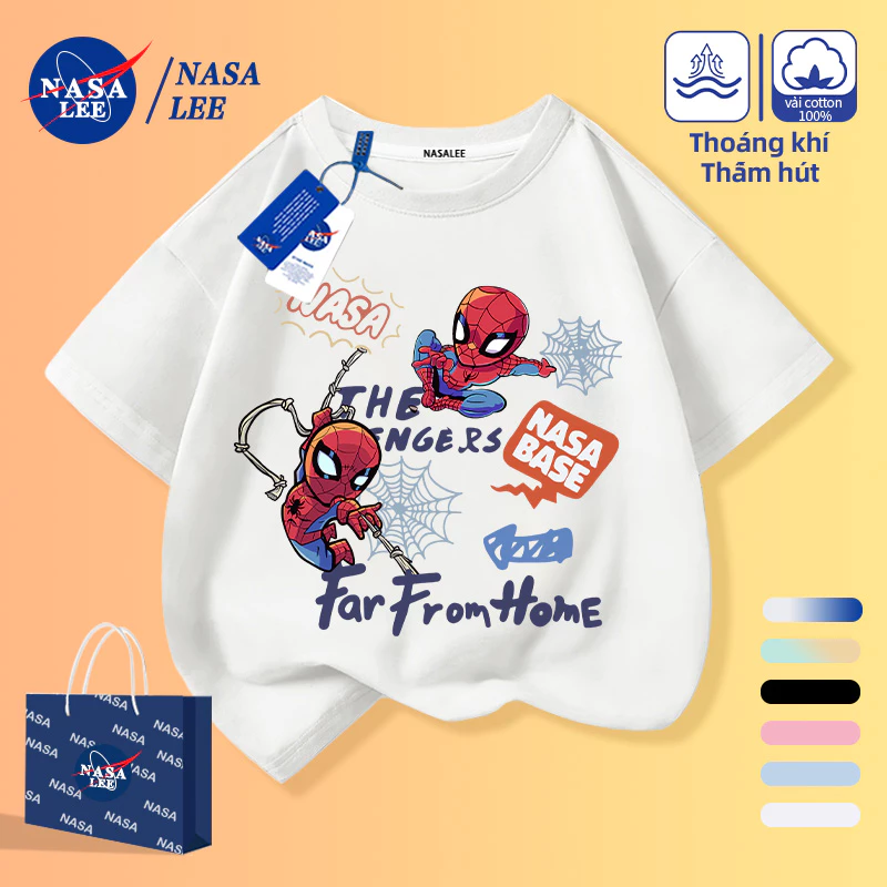 [Giao hàng trong ngày] Quần áo trẻ em Áo thun nửa tay ngắn cho trẻ em Áo thun Cotton in hình người nhện hàng đầu bé trai bé gái mùa hè ngắn màu trắng