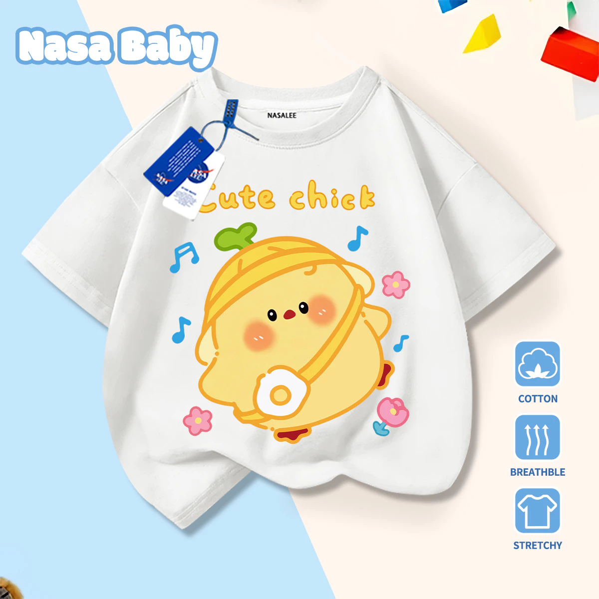 [Giao hàng trong ngày] Áo thun ngắn tay màu trắng cho trẻ em Cotton thoáng khí thoải mái Quần áo bé trai bé gái Thời trang họa tiết vịt nhỏ màu vàng nửa tay