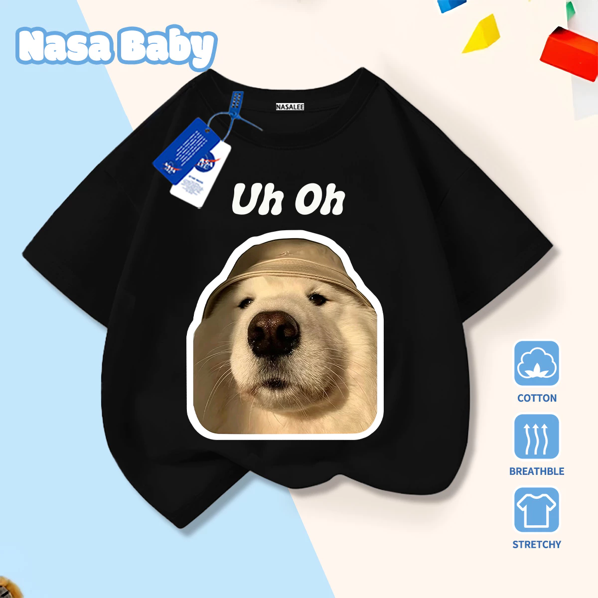 [Giao hàng trong ngày] Dễ thương Samoyed Big White Dog Cotton Trẻ em Tay ngắn Bé trai Bé gái Quần áo trẻ em Quần áo trẻ em Gói biểu tượng cảm xúc vui nhộn Cổ tròn màu đen Áo thun hàng đầu phù hợp