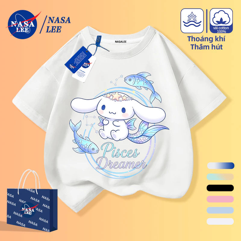 [Giao hàng trong ngày] Gradient Nàng tiên cá Quế Chó Chòm sao Phim hoạt hình Áo thun nửa tay dành cho trẻ em Nam Nữ Bé Cotton thoáng khí Màu trắng dịu Quần áo trẻ em ngắn tay thông thường