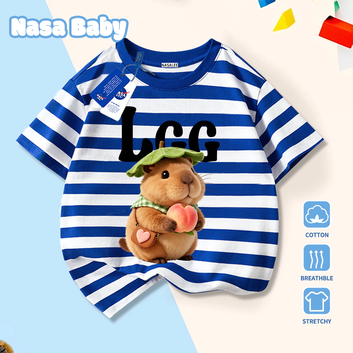 [Giao hàng trong ngày] Áo thun Cotton nguyên chất màu xanh đậm cho trẻ em Họa tiết xương cột khí quyển 3-16 tuổi Áo sơ mi ngắn tay dáng rộng thông thường