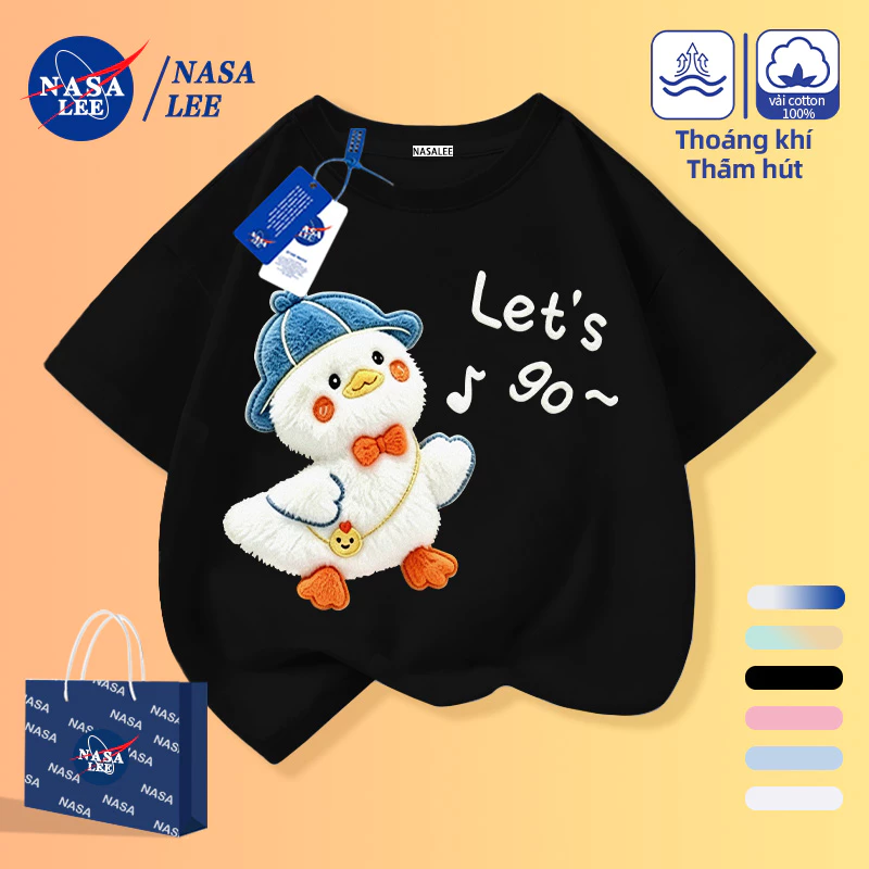 [Giao hàng trong ngày] Little Yellow Duck Fun Note in tiếng Anh Áo thun nửa tay cho trẻ em Bé trai Bé gái Trẻ em Mùa hè Cotton thân thiện với da Đen Quần áo trẻ em ngắn tay dễ thương