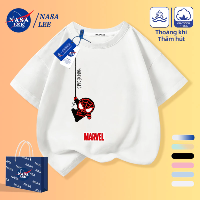 [Giao hàng trong ngày] Áo thun nửa tay hình nhện Mini hoạt hình dành cho trẻ em Nam Nữ Bé Cotton thoáng khí Màu trắng phù hợp Quần áo trẻ em ngắn tay thông thường