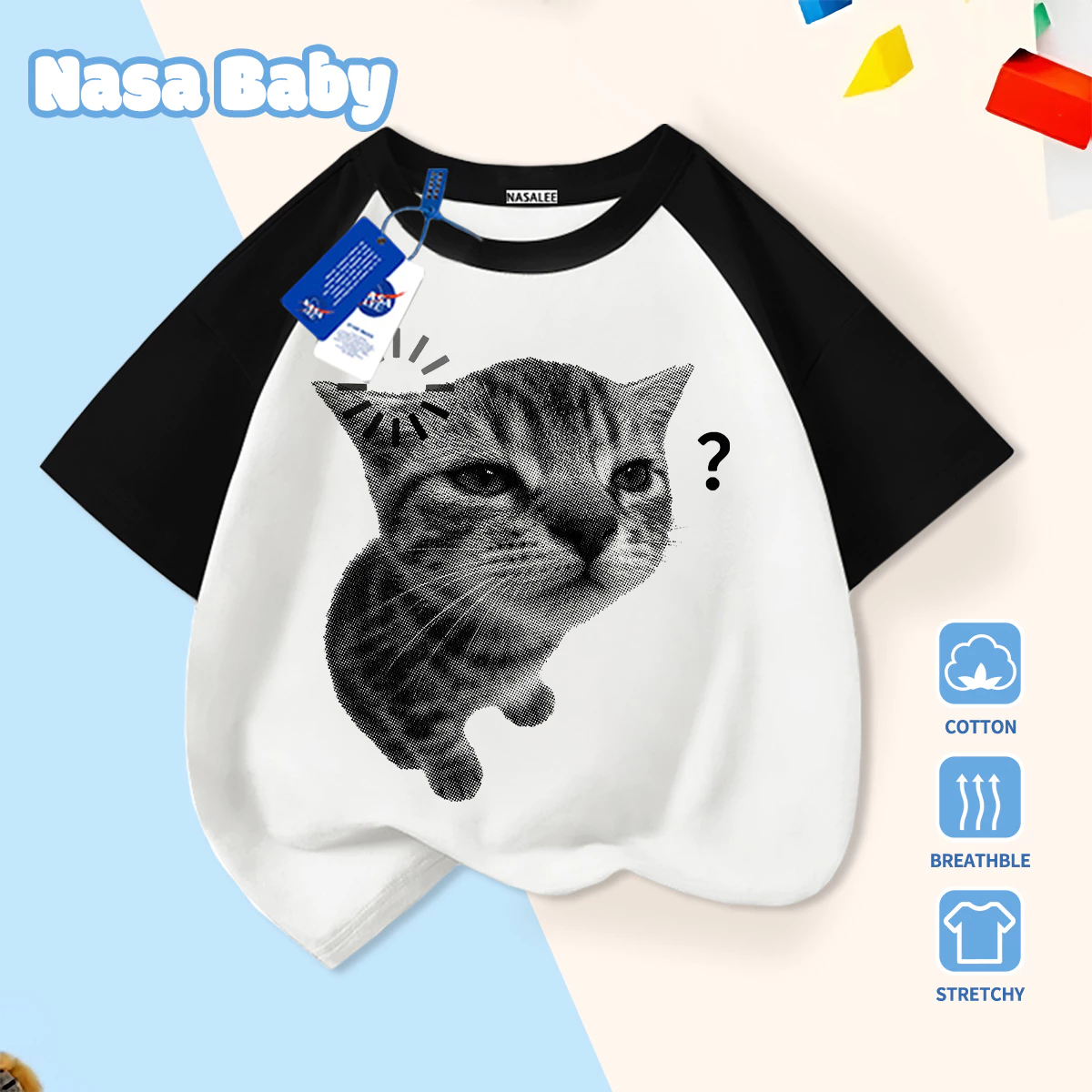 [Giao hàng trong ngày] Retro Dots Doubt Tabby Kitten Phim hoạt hình Áo thun nửa tay dành cho trẻ em Nam Nữ Bé Cotton thoáng khí Raglan Vai Màu sắc tương phản Phù hợp với Quần áo trẻ em ngắn tay thông thường