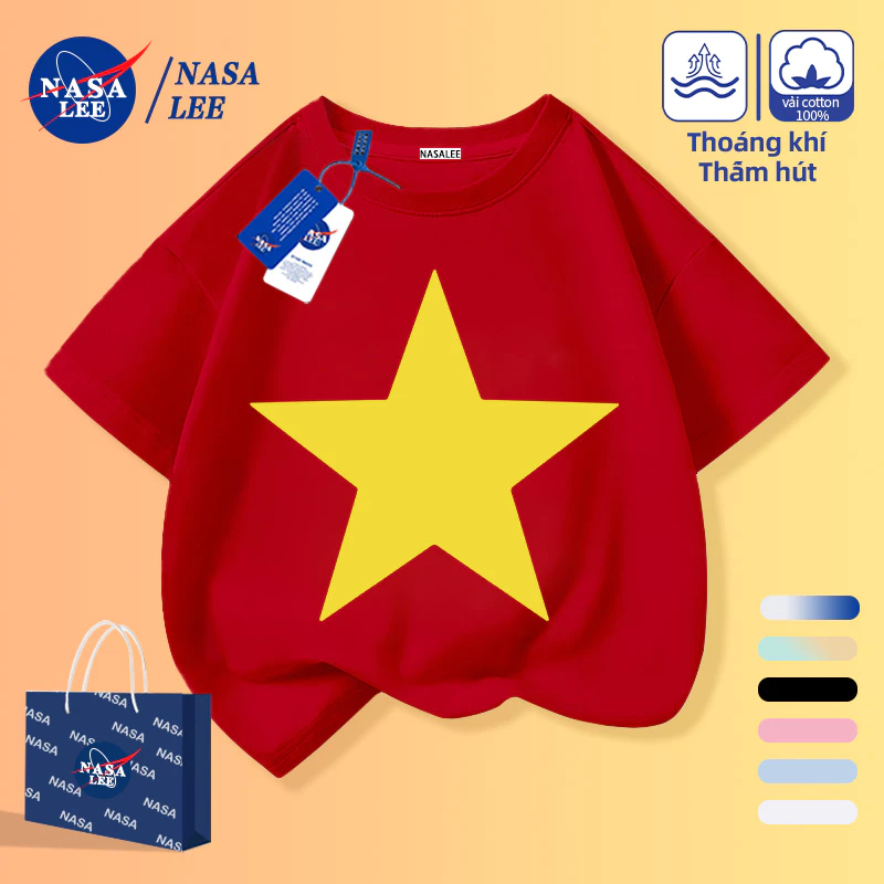 [Giao hàng trong ngày] Áo thun nửa tay họa tiết năm sao Việt Nam dành cho trẻ em Nam Nữ Bé Cotton thoáng khí Màu đỏ phù hợp cho mọi trận đấu ngắn tay