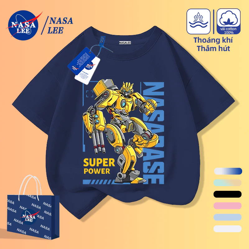 [Giao hàng trong ngày] Robot biến dạng Bumblebee hoạt hình Trẻ em Áo thun nửa tay nam nữ cho bé Cotton thoáng khí màu xanh hải quân Quần áo trẻ em ngắn tay thông thường