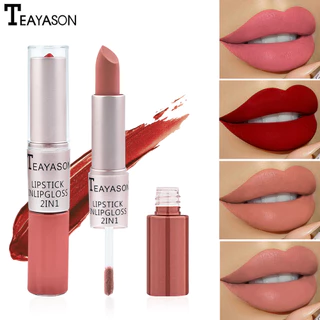 Son Môi Hai Đầu Chống Dính Cốc Matte Matte Matte Lip Gloss Phong Cách Châu Âu Mỹ Chống nhòe Hai Trong Một Matte Bean Paste Non-Fade Dip Cup Son Môi