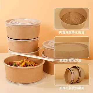 Bát giấy kraft bát dùng một lần bát giấy dày bát salad dùng một lần mang đi hộp đóng gói kraft dã ngoại cắm trại hộp bữa ăn