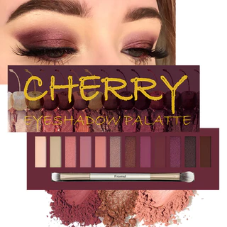 Bảng phấn mắt Cherry 12 màu Matte Pearlescent Pink Cherry Rose Eyeshadow Palette