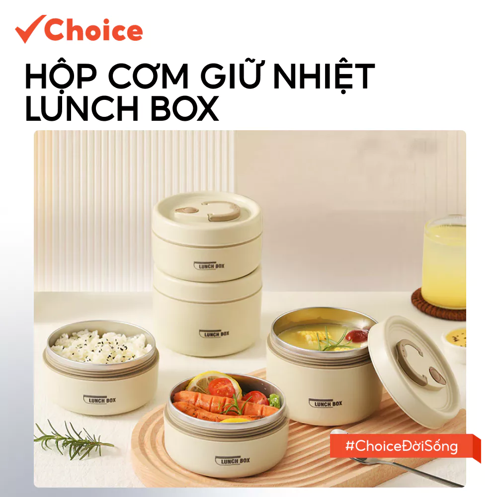 [Choice] Set 3 Hộp Cơm Giữ Nhiệt Lunch Box LS1-2821-50 Chất Liệu Inox 304 Cao Cấp