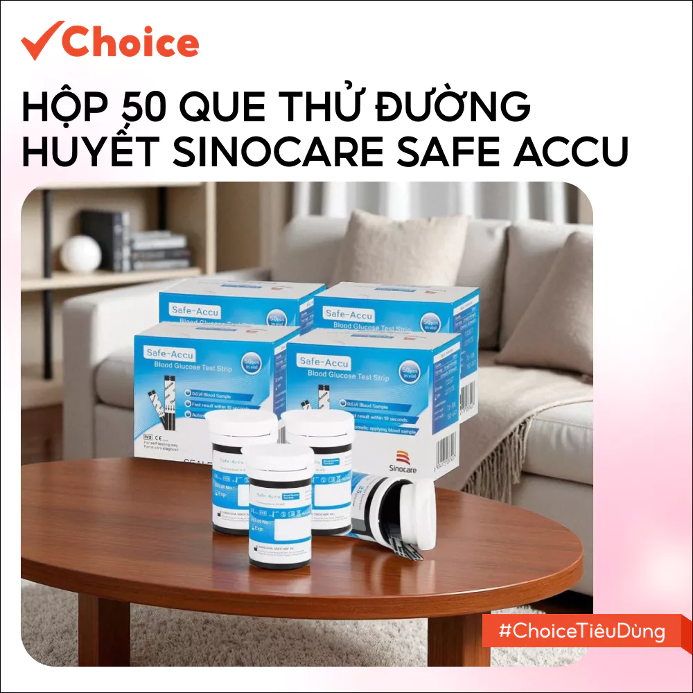 [Choice] Hộp 50 Que Thử Đường Huyết Sinocare Safe Accu FM1-2418-51 Hiển Thị Kết Quả Nhanh