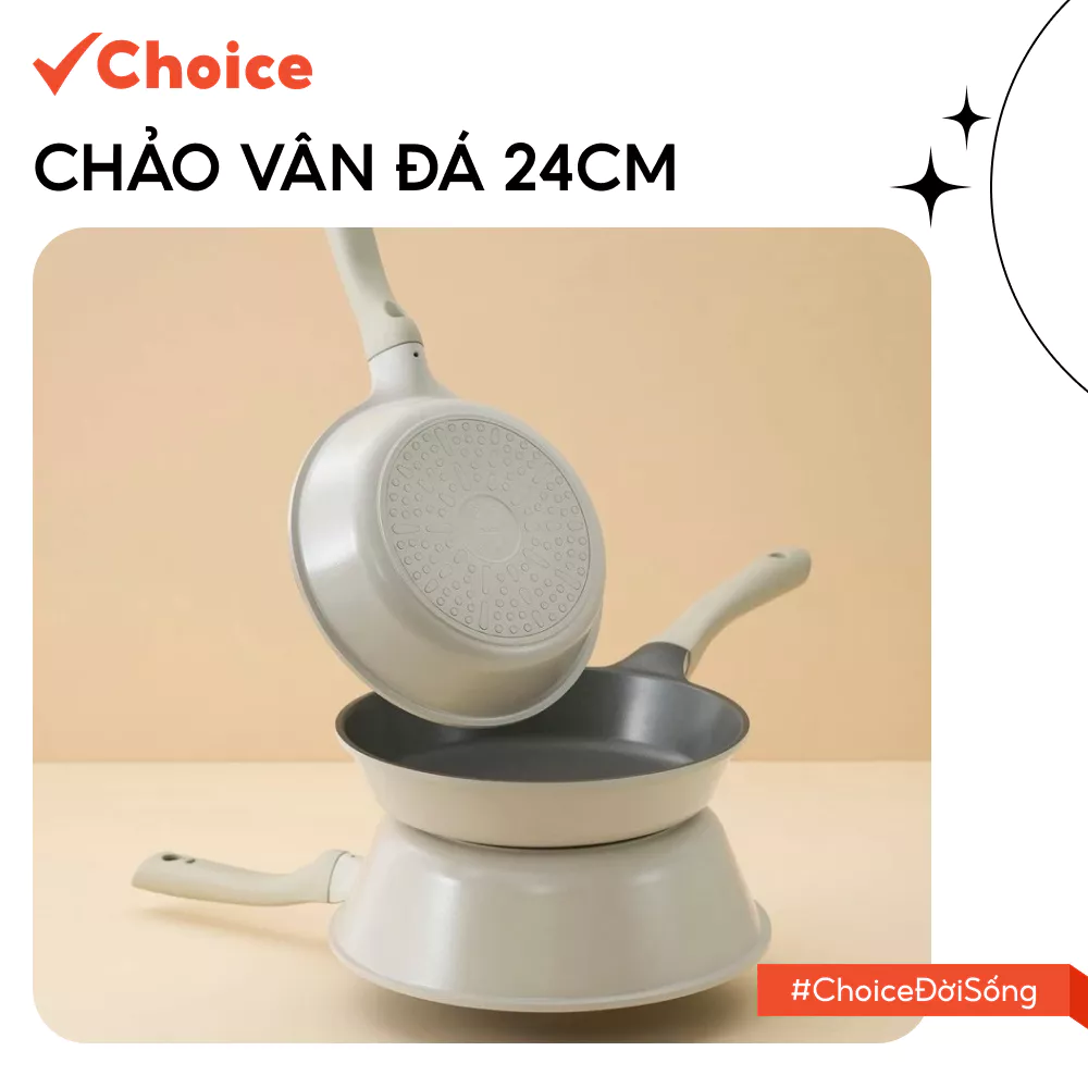 [Choice] Chảo Rán Vân Đá Omi Inochi LS1-2620-508 Grey, 24cm