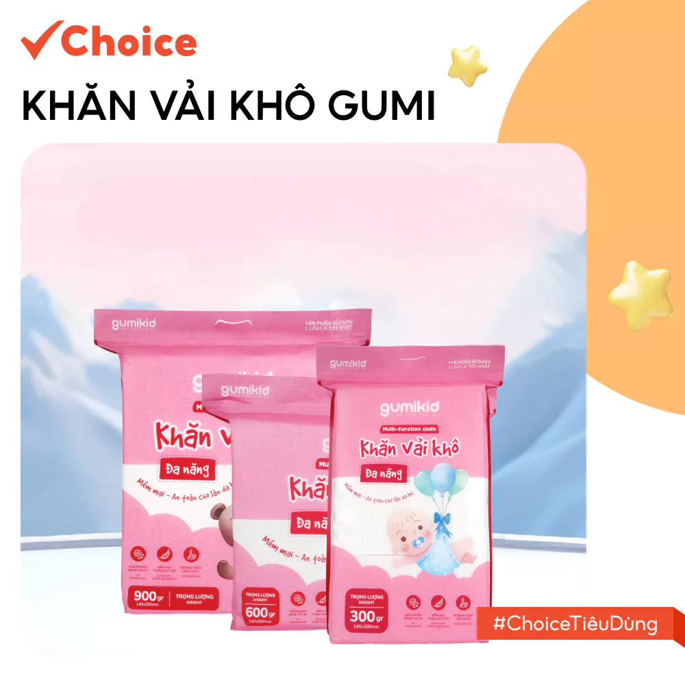 [Choice] Combo 5 Khăn Vải Khô Gumi FM2-2422-6 Đa Năng Dành Cho Mẹ Và Bé, 300g