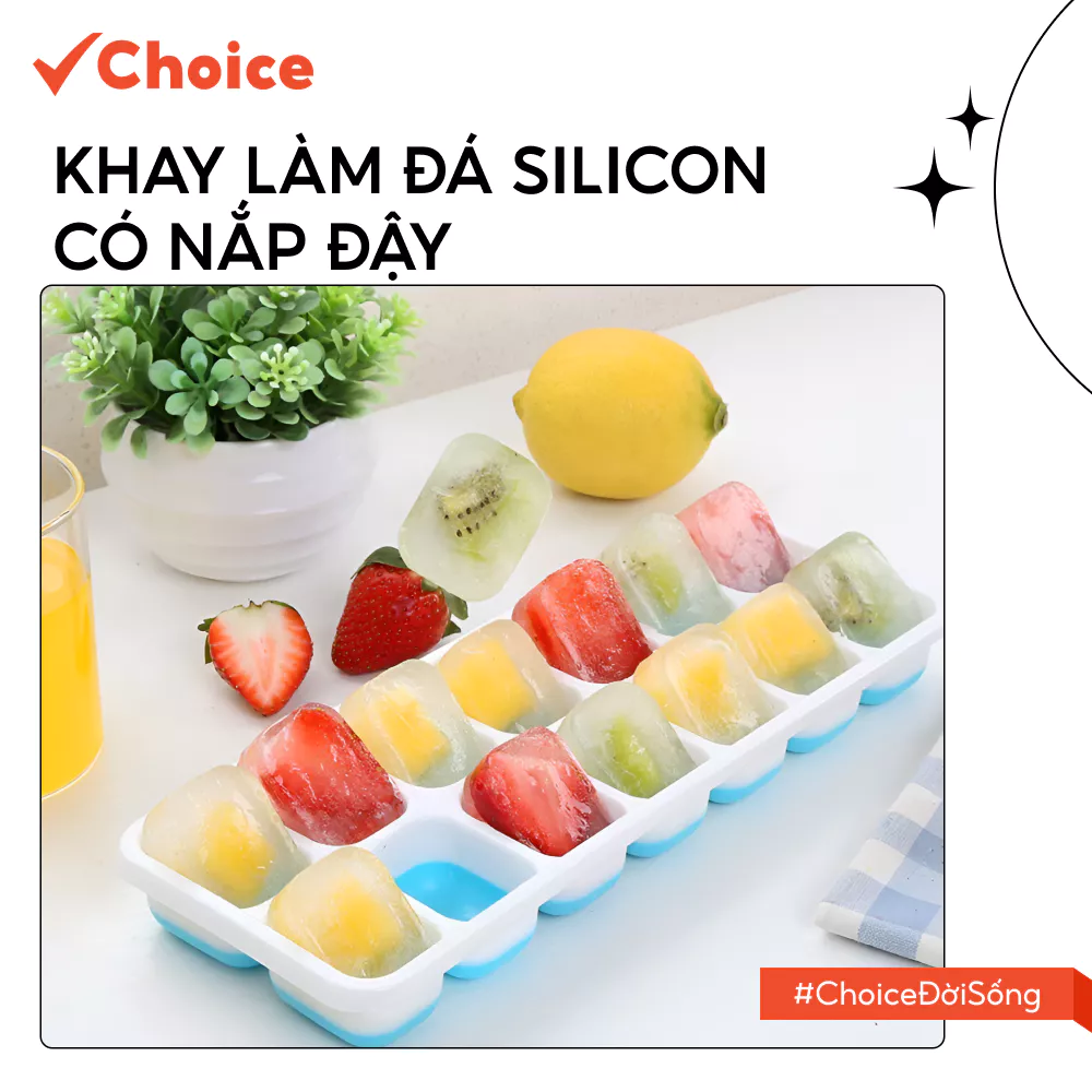 [Choice] Combo Khay Làm Đá Silicon LS1-2821-25 Có Nắp Đậy, Từ Nhựa Nguyên Sinh