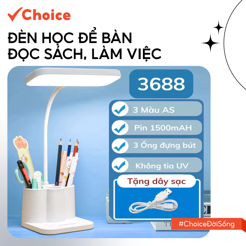 [Choice] Đèn Học Để Bàn Đọc Sách, Làm Việc LS1-2817-58 Bảo Vệ Mắt Cảm Ứng LED 3 Chế Độ Ánh Sáng