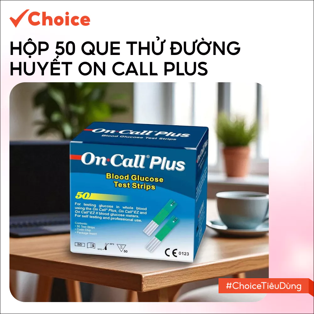 [Choice] Hộp 50 Que Thử Đường Huyết On Call Plus FM1-2418-50 Hiển Thị Kết Quả Sau 5 Giây