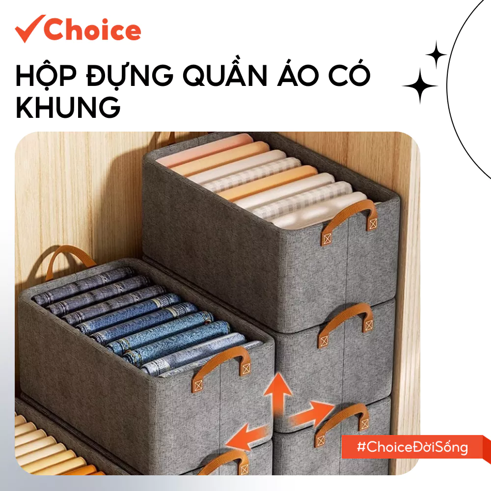 [Choice] Hộp Quần Áo Có Khung Cố Định LS1-2808-83 Gấp Gọn Thông Minh, Ngăn Tủ Đựng Đồ Lót