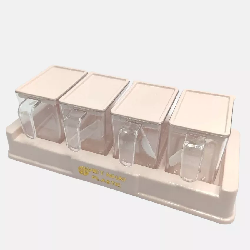 [Top Value] Bộ 4 lọ đựng gia vị có thìa Việt Nhật LS1-0144-122 chất liệu nhựa PP cao cấp (2939)