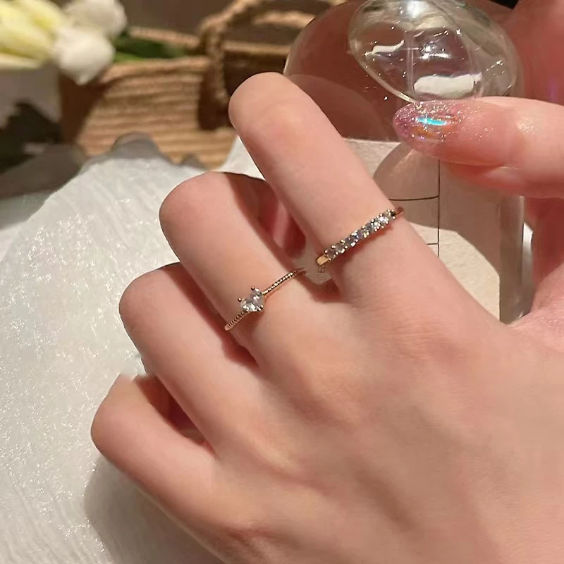 2 Chiếc Nhẫn Trái Tim Rhinesto ne Bộ Thanh Lịch Có Thể Xếp Chồng Lên Nhau Trang Sức Lấp Lánh Cho Nữ Bé Gái