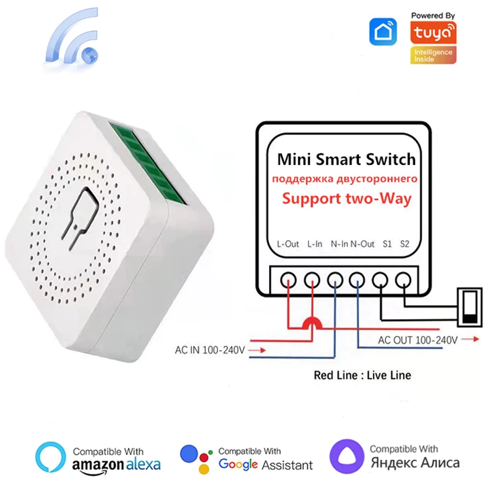 Mini 16A 2 chiều WiFi DIY Switch Hẹn giờ Rơle Tuya Điều khiển bằng giọng nói từ xa Tự động hóa cho cuộc sống thông minh Alexa Google Home, Đèn gia đình Sửa đổi bộ ngắt thông minh
