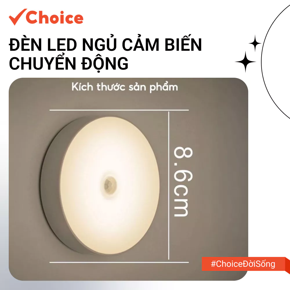 [Choice] Đèn LED Ngủ Cảm Biến Chuyển Động LS1-2808-351 Dán Tường, Cầu Thang, Pin Sạc Tích Điện