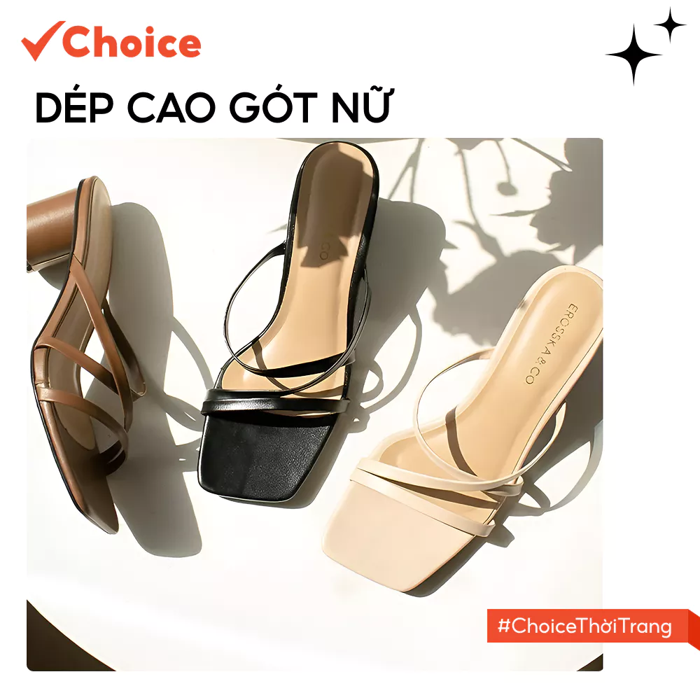 [New] [Choice] Dép Cao Gót Nữ EM092 Mũi Vuông, Phối Dây Quai Mảnh Sang Trọng, Cao 5cm