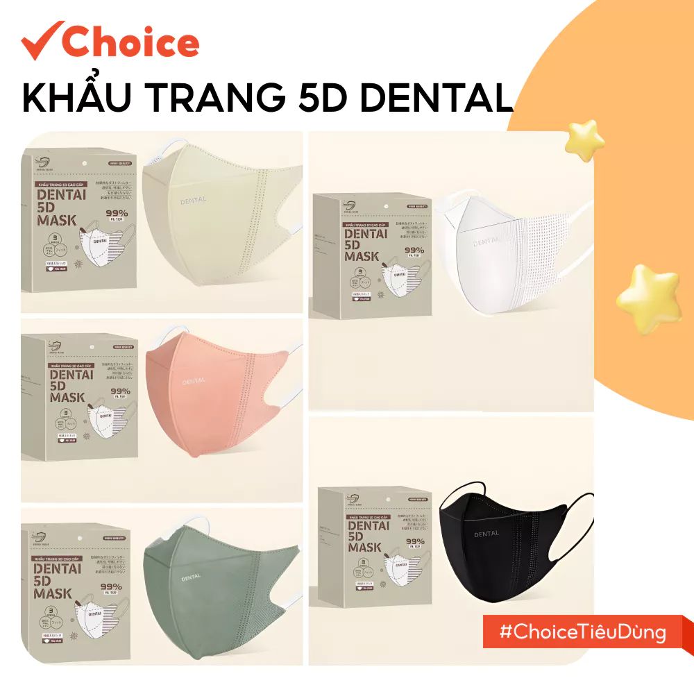 [Choice] Khẩu Trang 5D Dental FM1-3005-6 4 Lớp Dày Dặn, Chống Tia UV