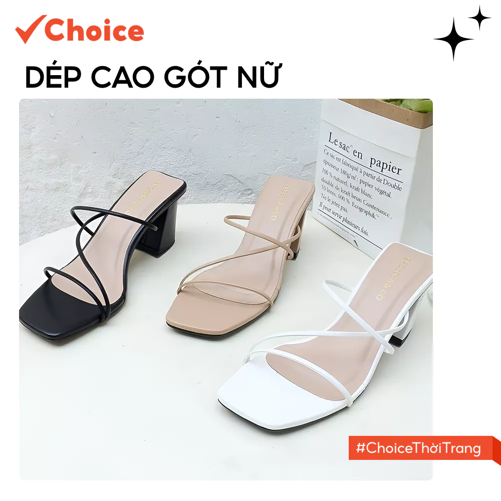 [New] [Choice] Dép Cao Gót Nữ EM074 Phối Dây Mảnh, Kiểu Dáng Hàn Quốc, Cao 7cm