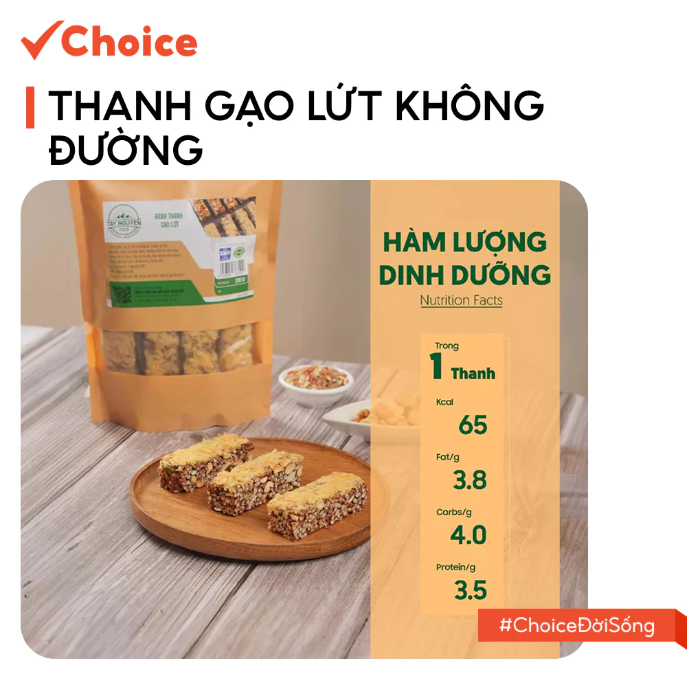 [Choice] Thanh Gạo Lứt Không Đường Rong Biển, Chà Bông Tây Nguyên Food FM2-2985-8 Việt Nam, 200g