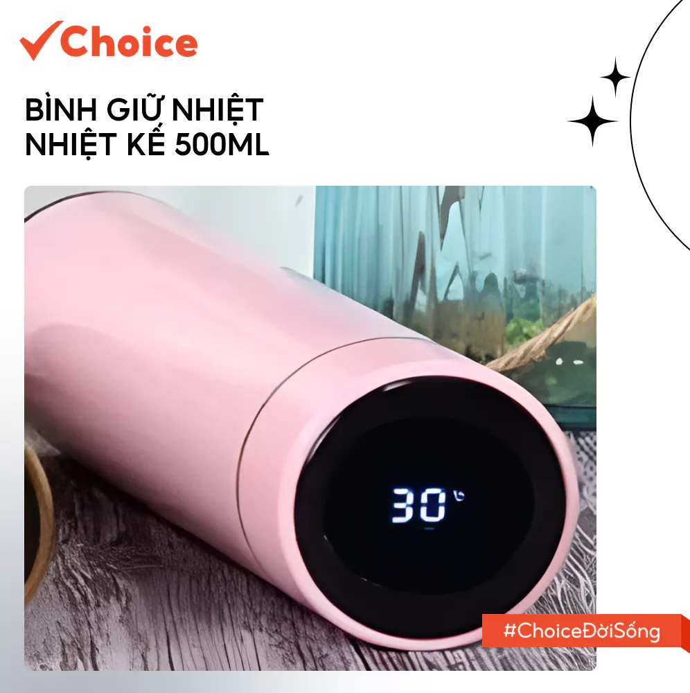 [New] [Choice] Bình Giữ Nhiệt Nhiệt Kế 500ml LS1-0660-993, Inox 304 An Toàn Không Rỉ